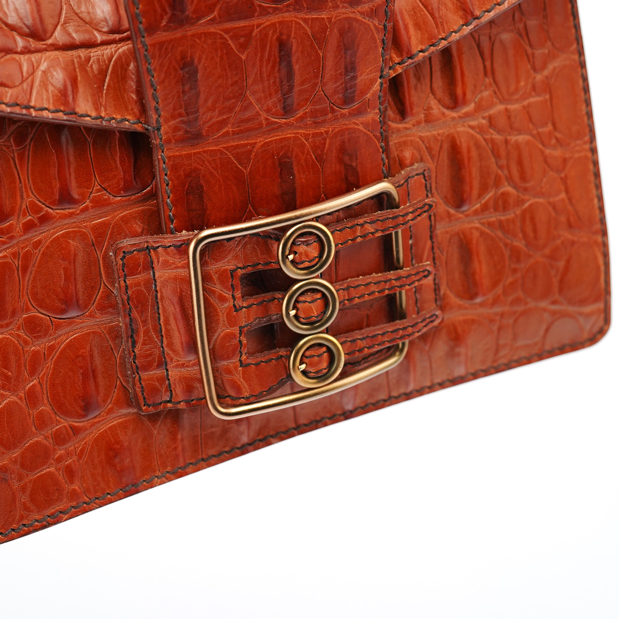 Brown Croc Embossed Belt Shoulder Bag