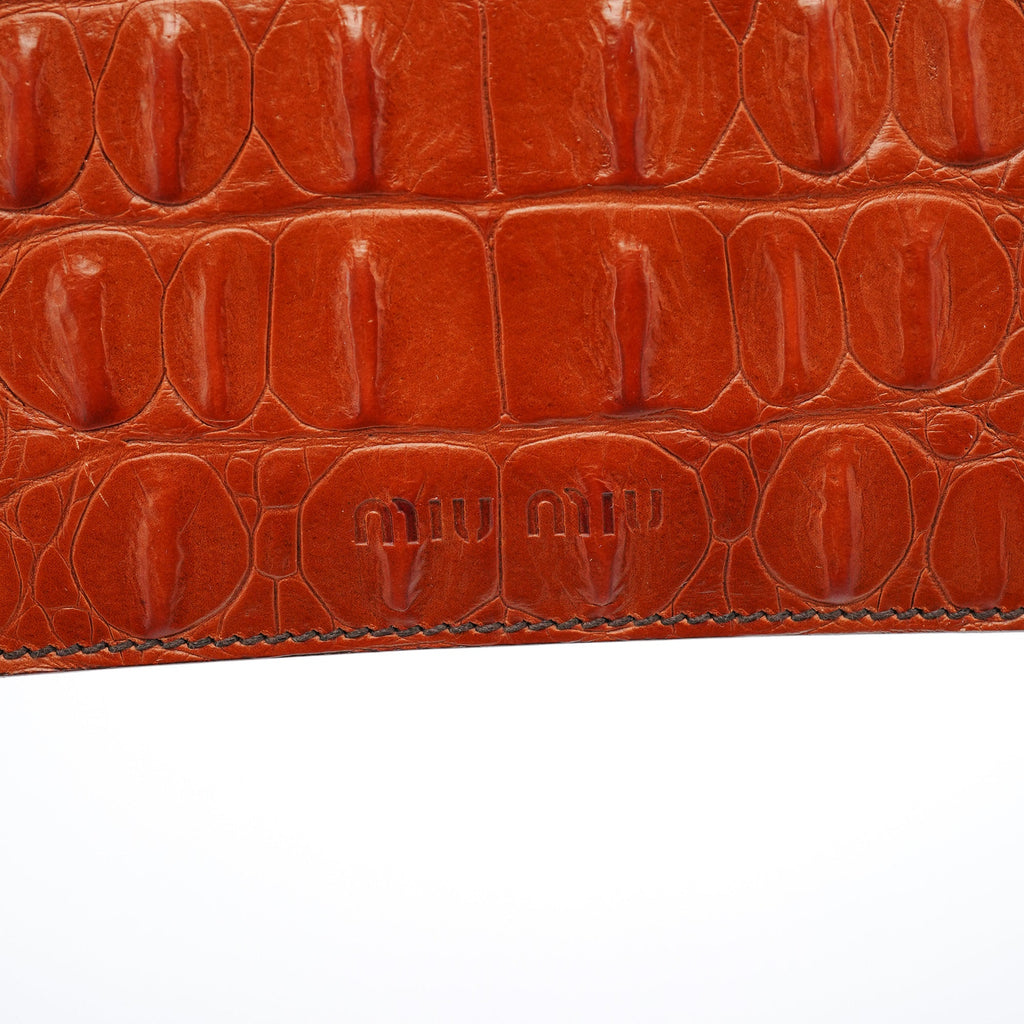 Brown Croc Embossed Belt Shoulder Bag