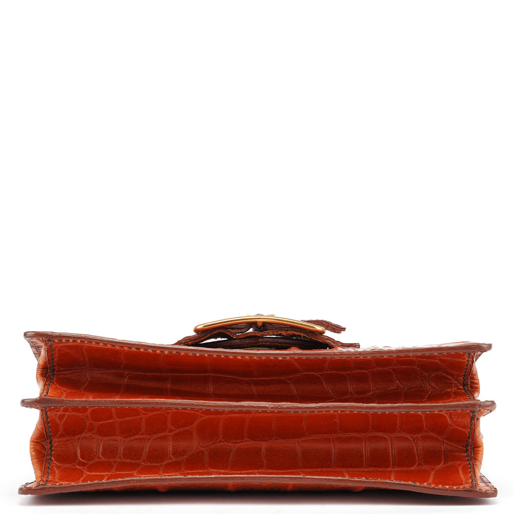 Brown Croc Embossed Belt Shoulder Bag