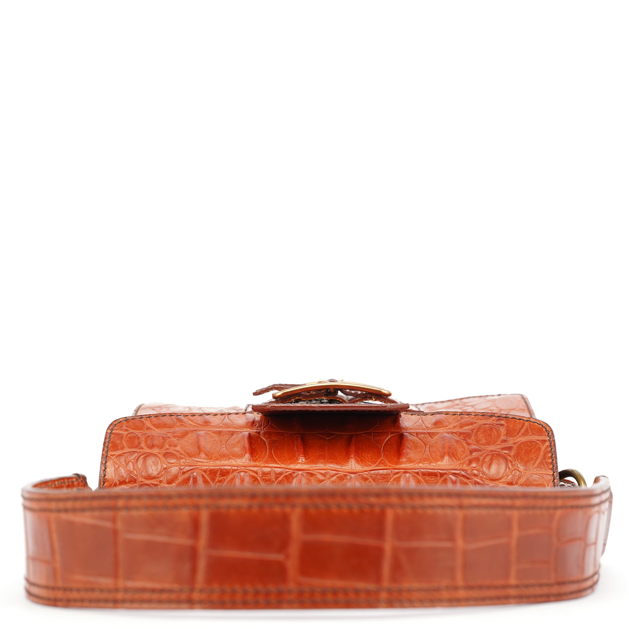 Brown Croc Embossed Belt Shoulder Bag