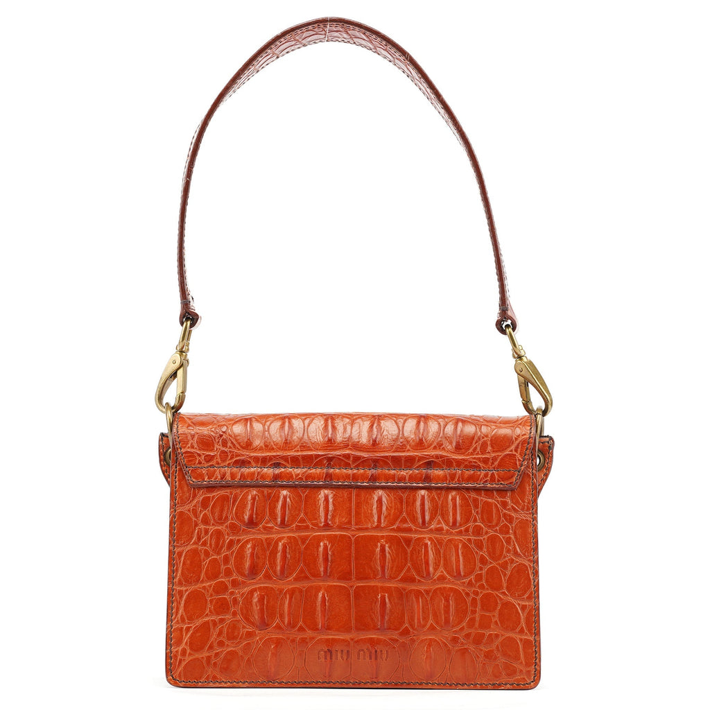 Brown Croc Embossed Belt Shoulder Bag