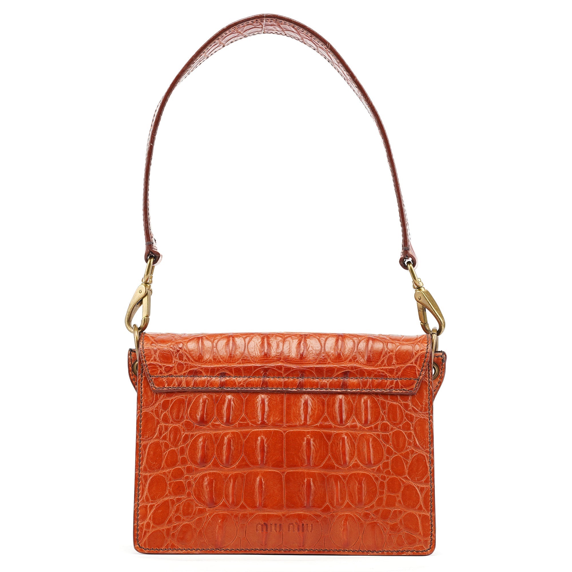 Brown Croc Embossed Belt Shoulder Bag