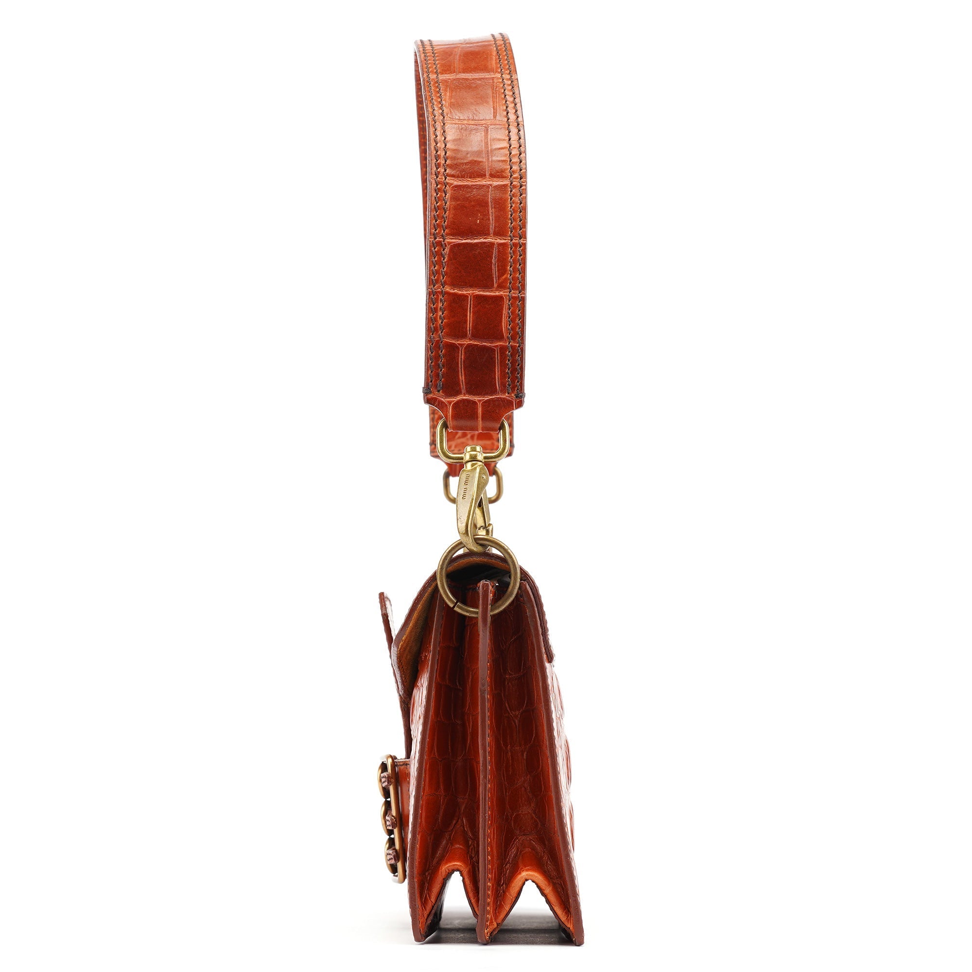 Brown Croc Embossed Belt Shoulder Bag