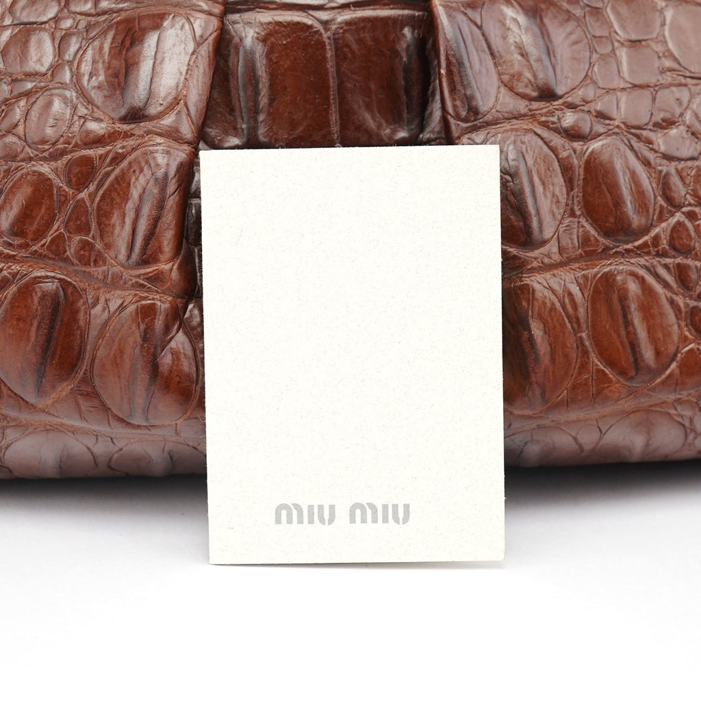 Brown Croc Embossed Clutch Shoulder Bag