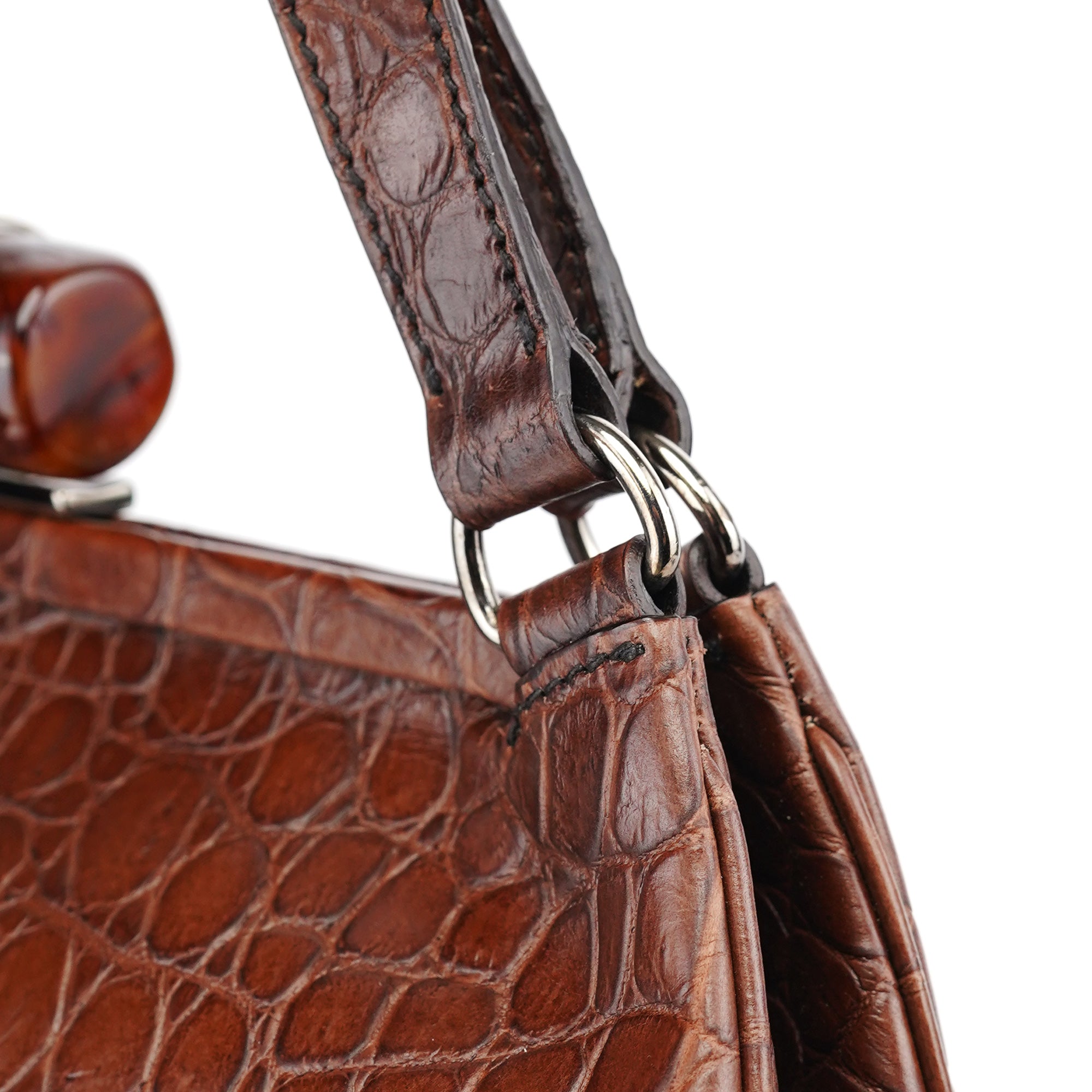 Brown Croc Embossed Clutch Shoulder Bag