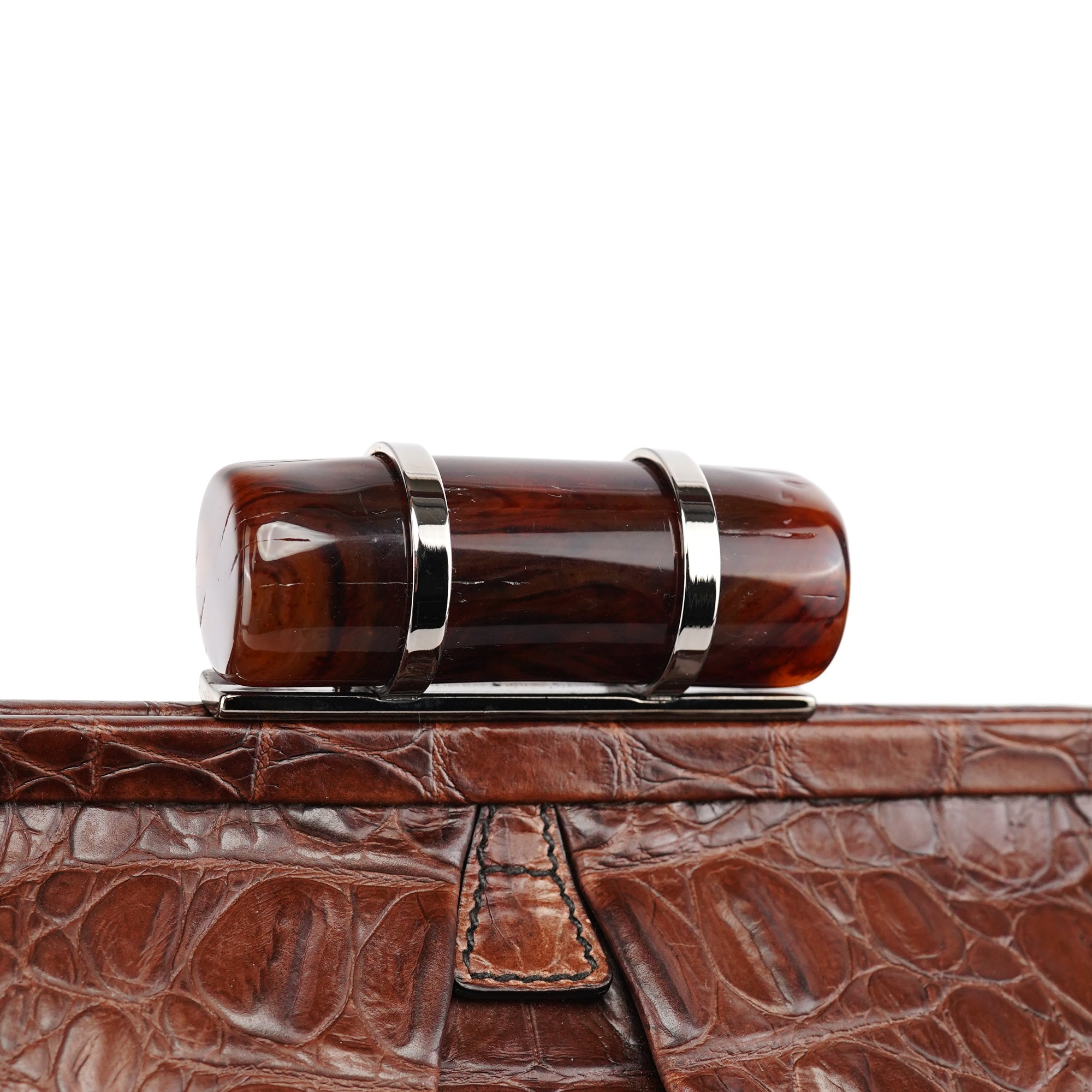 Brown Croc Embossed Clutch Shoulder Bag