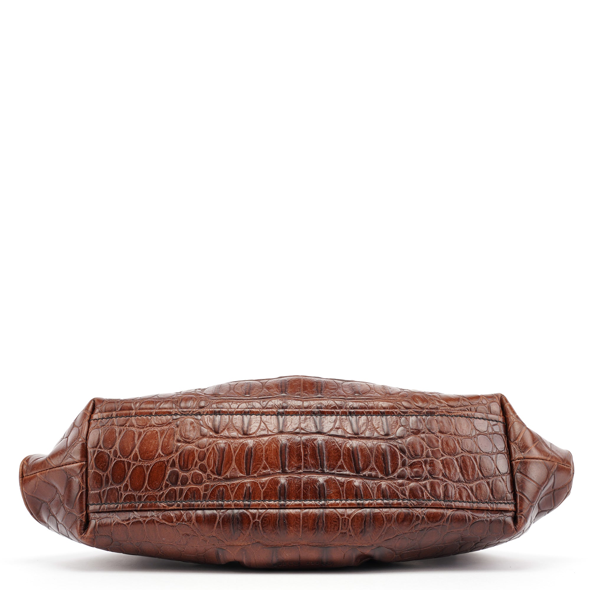 Brown Croc Embossed Clutch Shoulder Bag