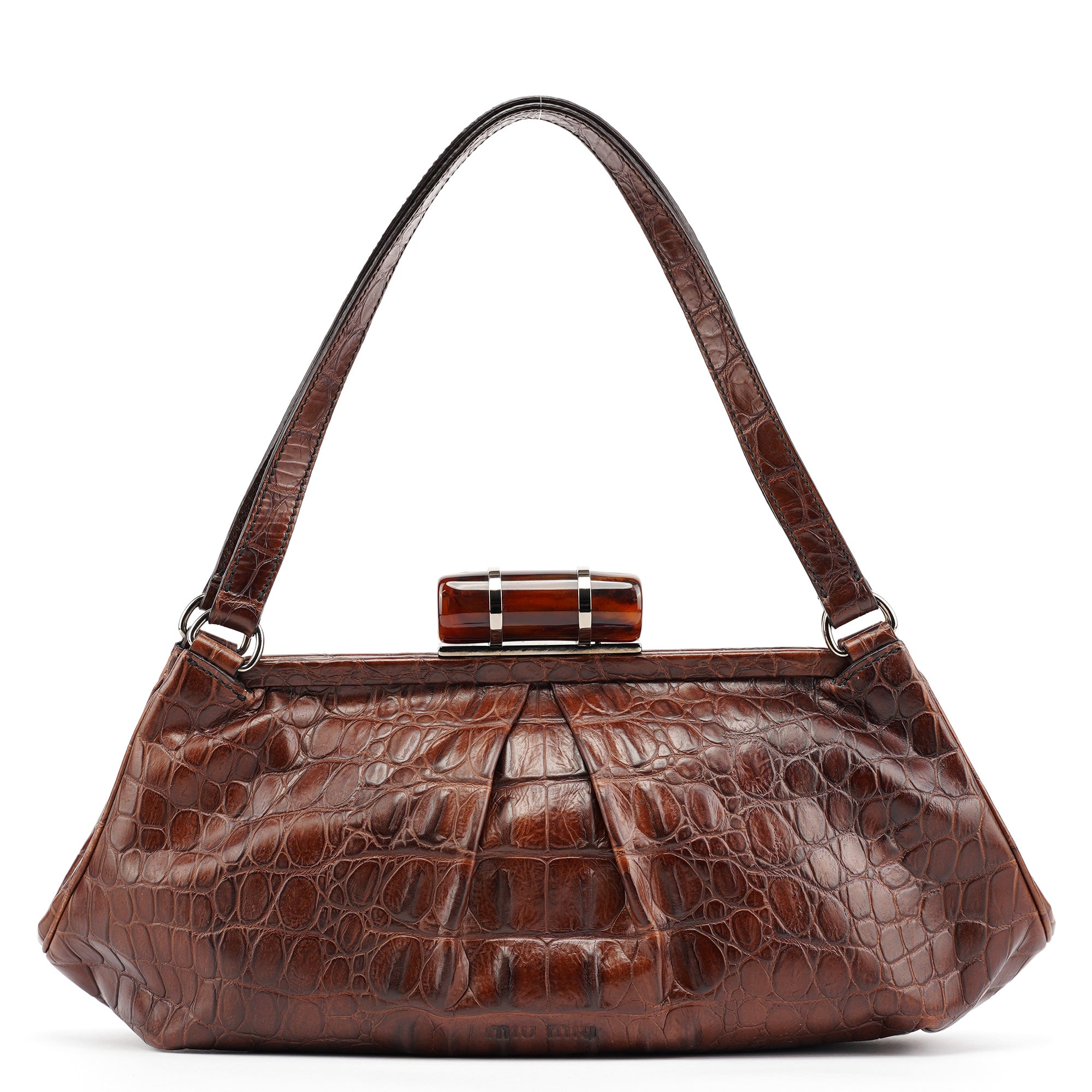 Brown Croc Embossed Clutch Shoulder Bag