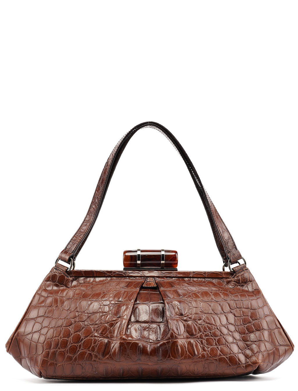 Brown Croc Embossed Clutch Shoulder Bag