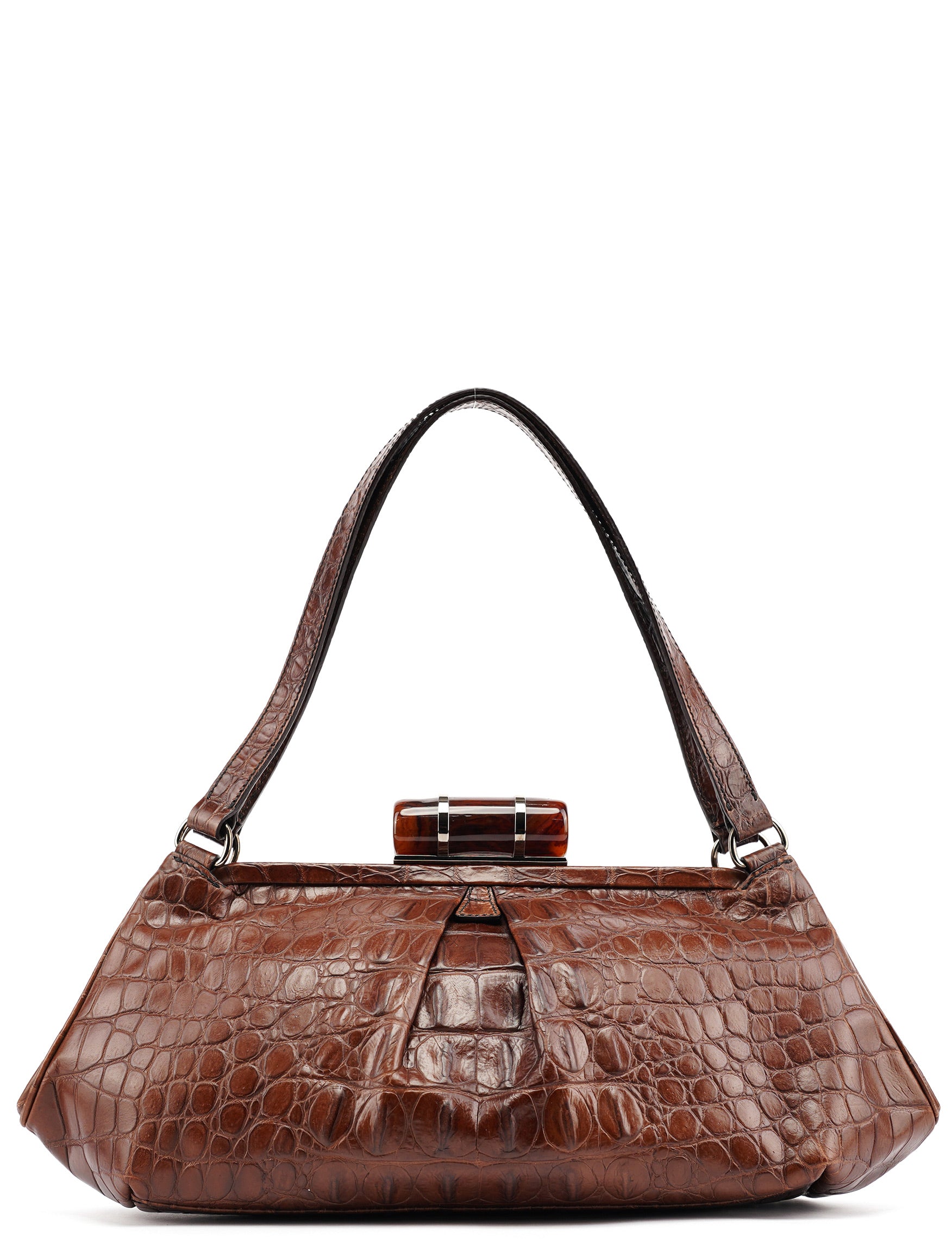 Brown Croc Embossed Clutch Shoulder Bag