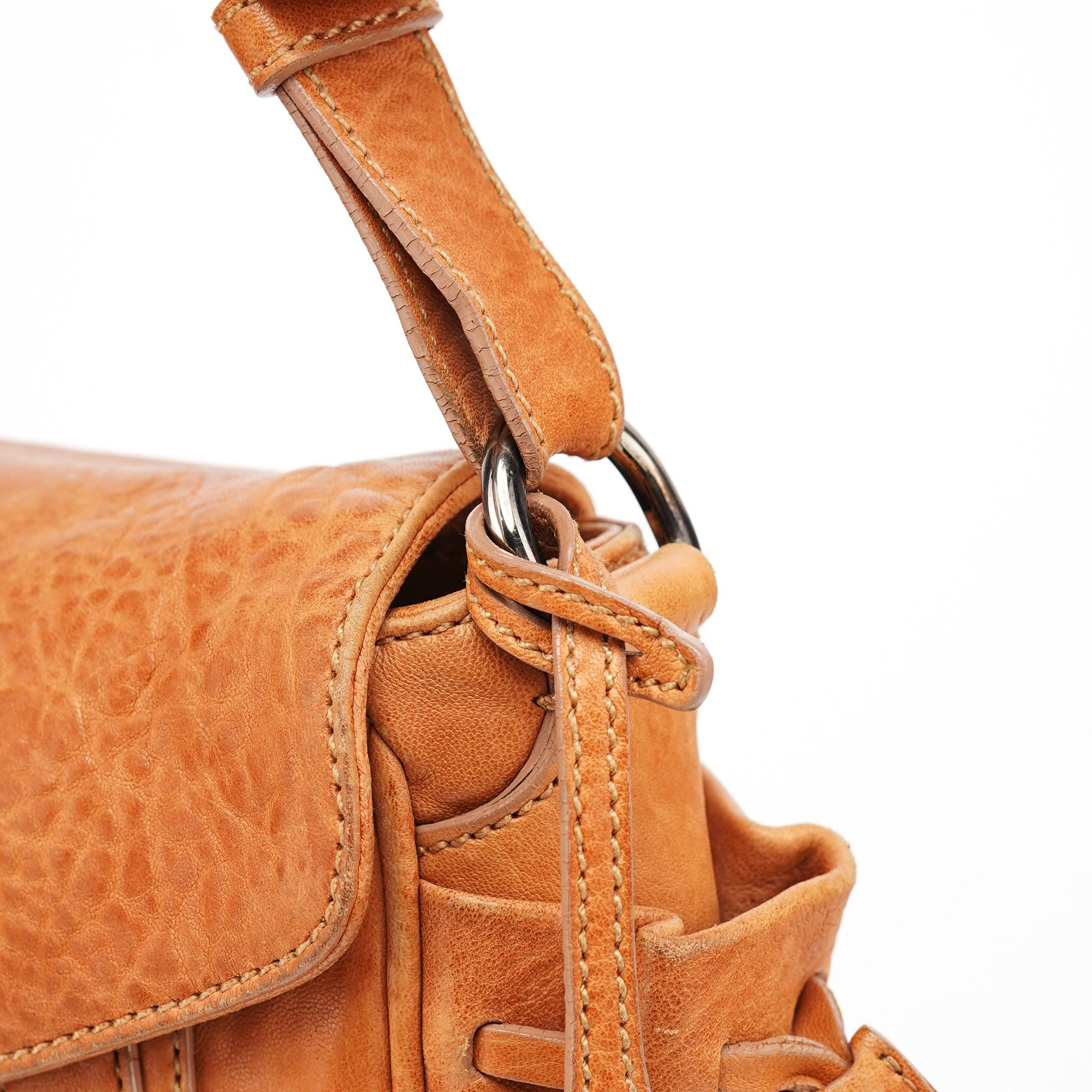 Brown Distressed Leather Hobo Shoulder Bag