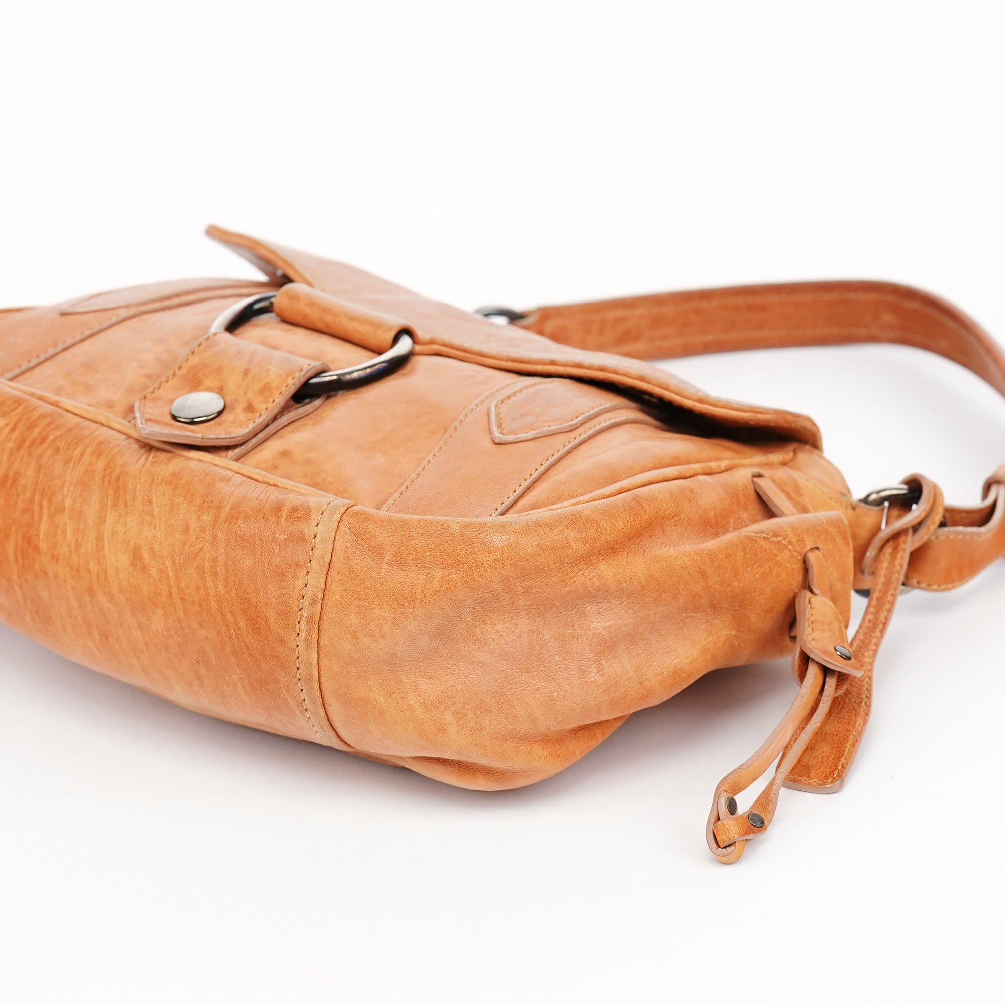 Brown Distressed Leather Hobo Shoulder Bag