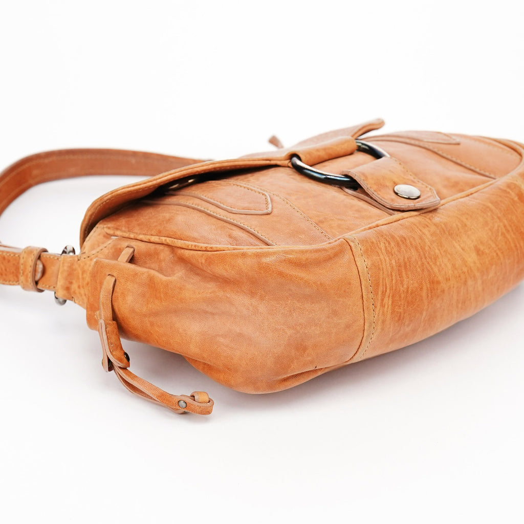 Brown Distressed Leather Hobo Shoulder Bag