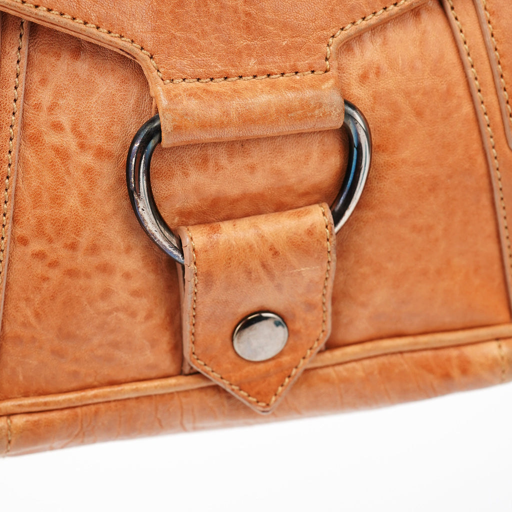 Brown Distressed Leather Hobo Shoulder Bag
