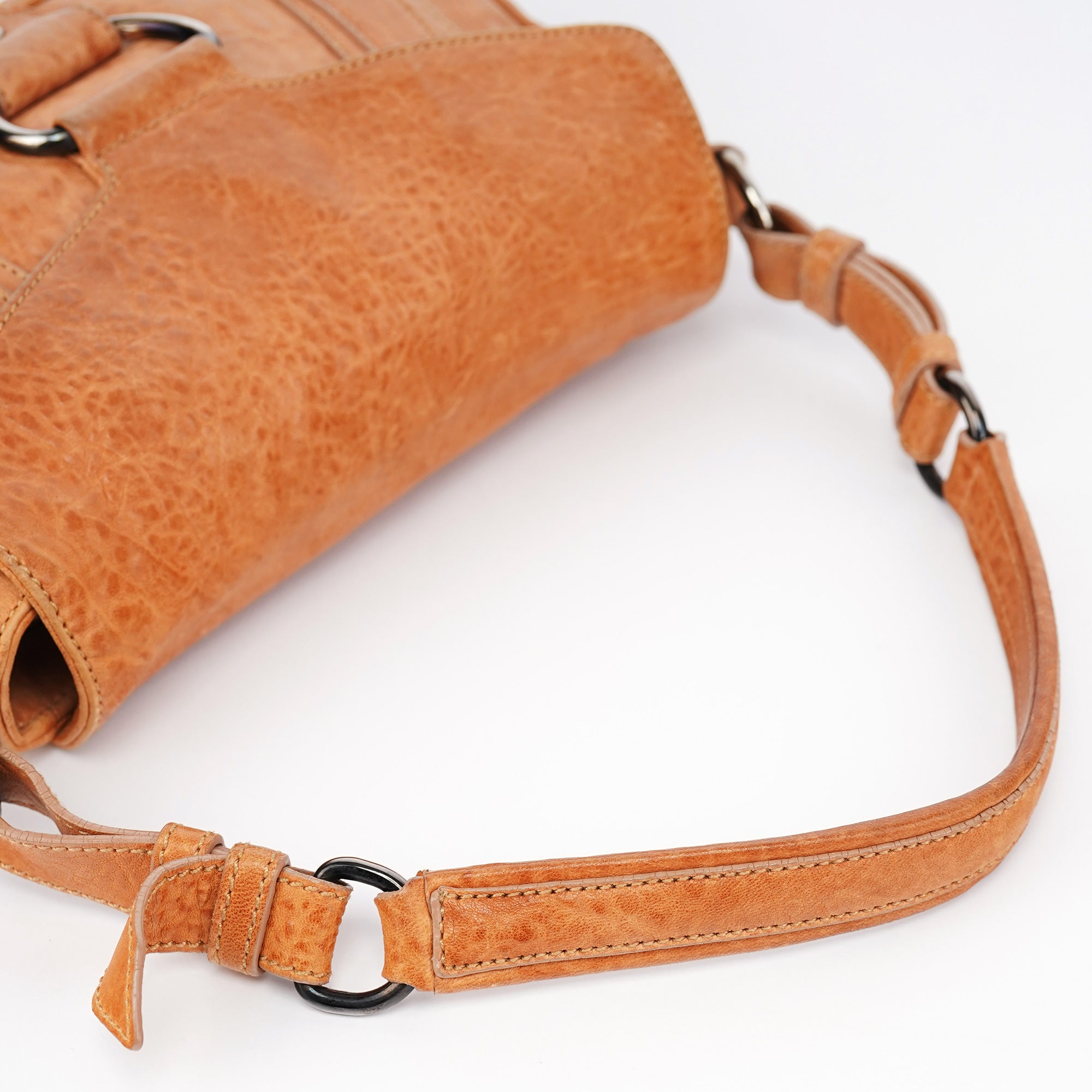 Brown Distressed Leather Hobo Shoulder Bag