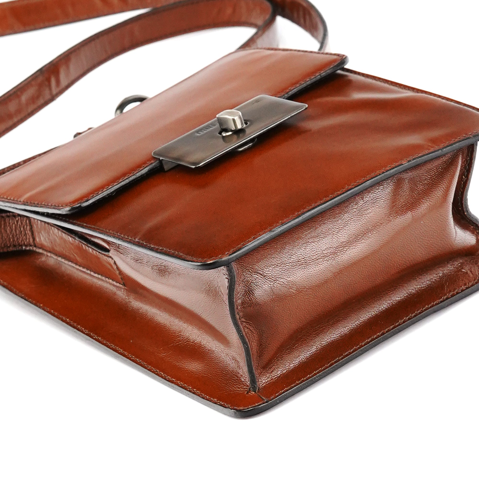 Brown Leather Flap Crossbody Bag