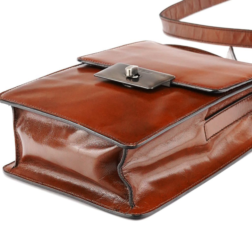 Brown Leather Flap Crossbody Bag