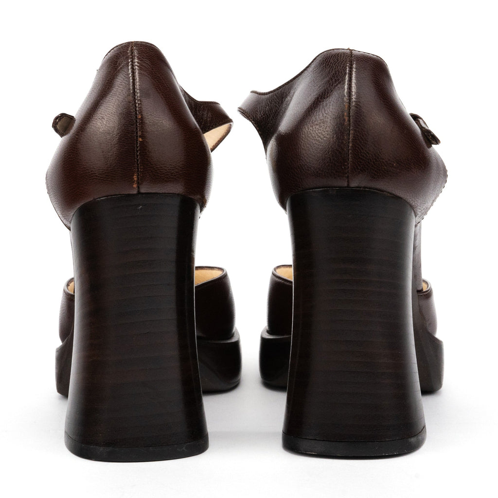 Brown Leather Mary Jane Platform Heels