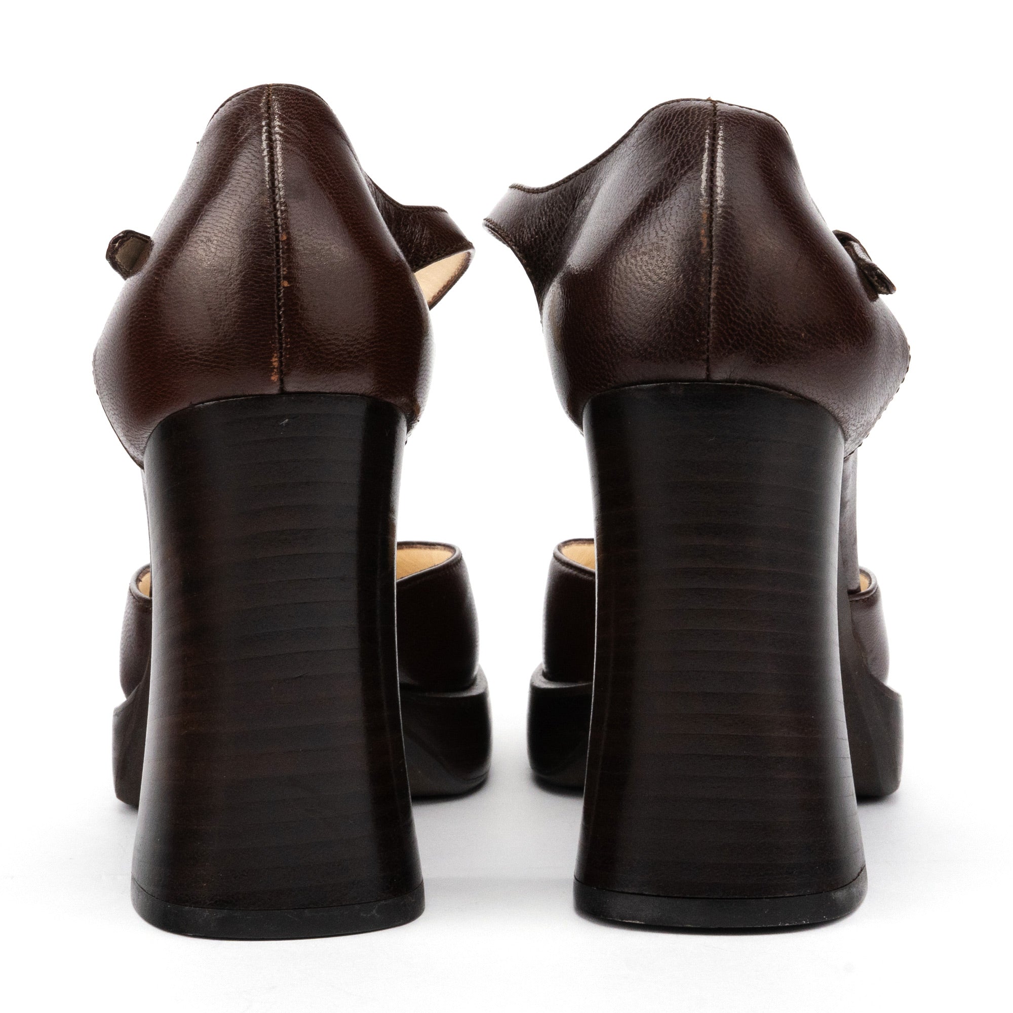 Brown Leather Mary Jane Platform Heels