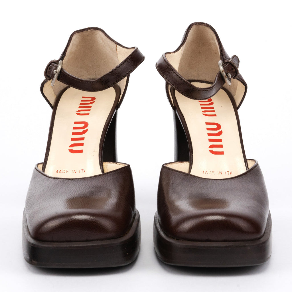 Brown Leather Mary Jane Platform Heels