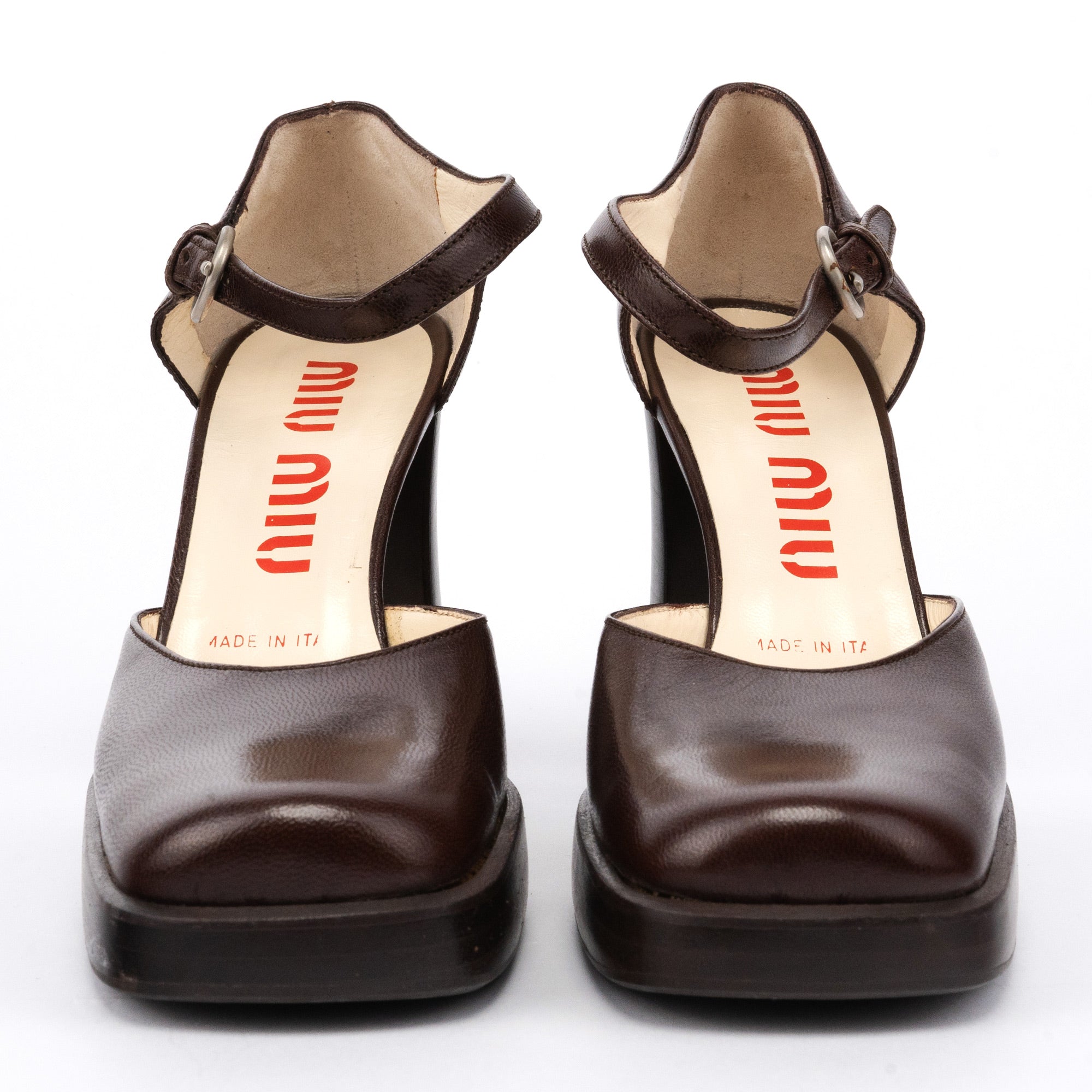 Brown Leather Mary Jane Platform Heels