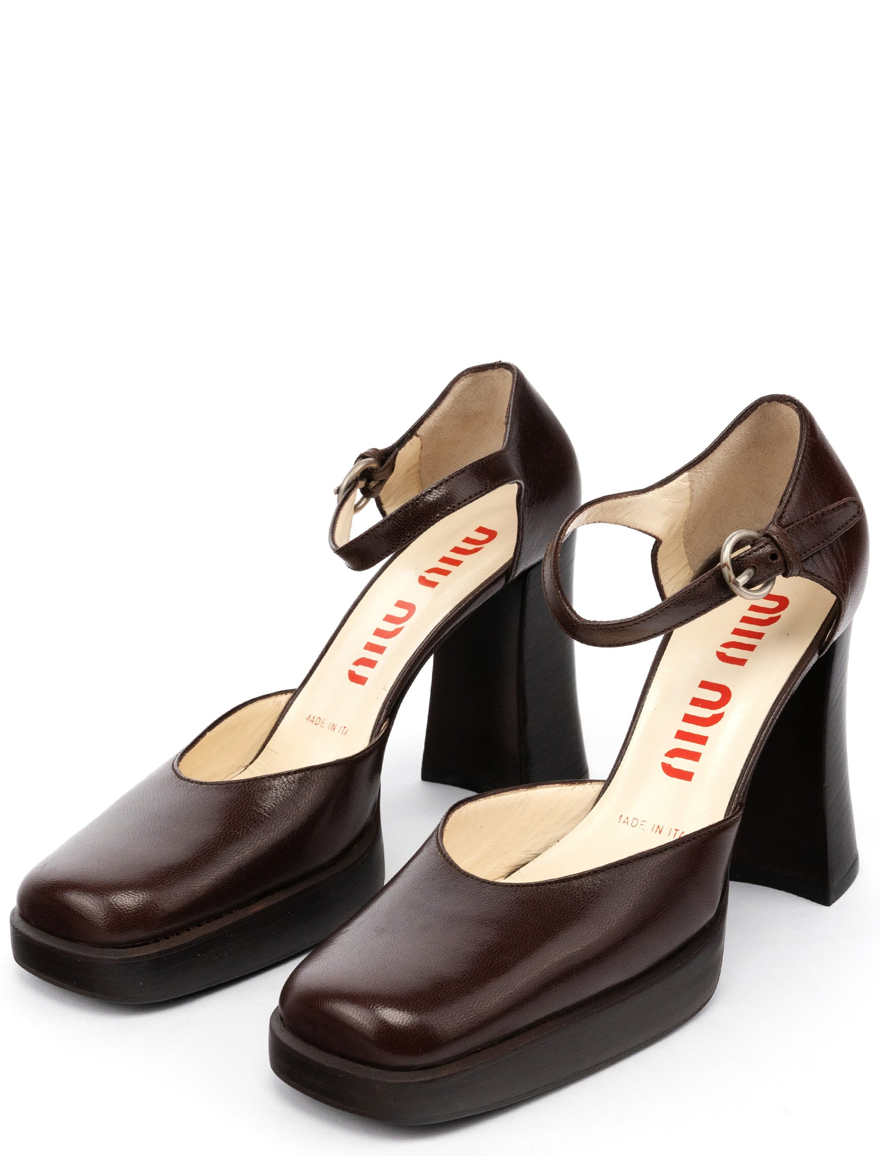 Brown Leather Mary Jane Platform Heels