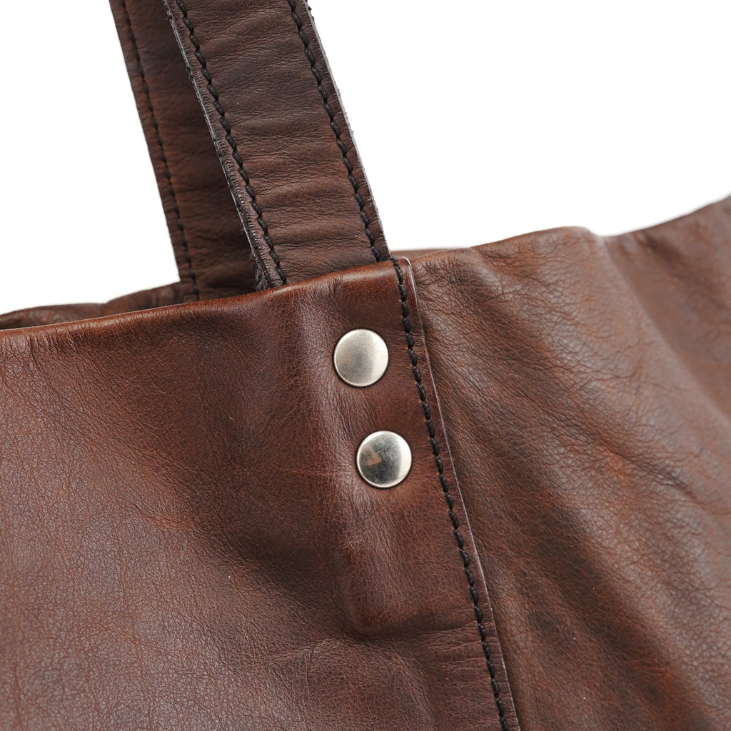 Brown Leather Pocket Tote Bag