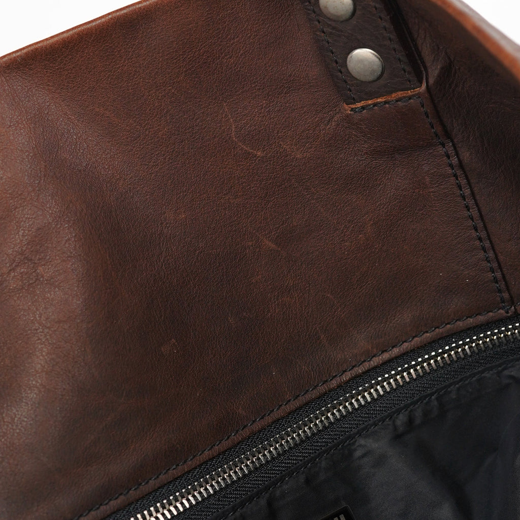 Brown Leather Pocket Tote Bag