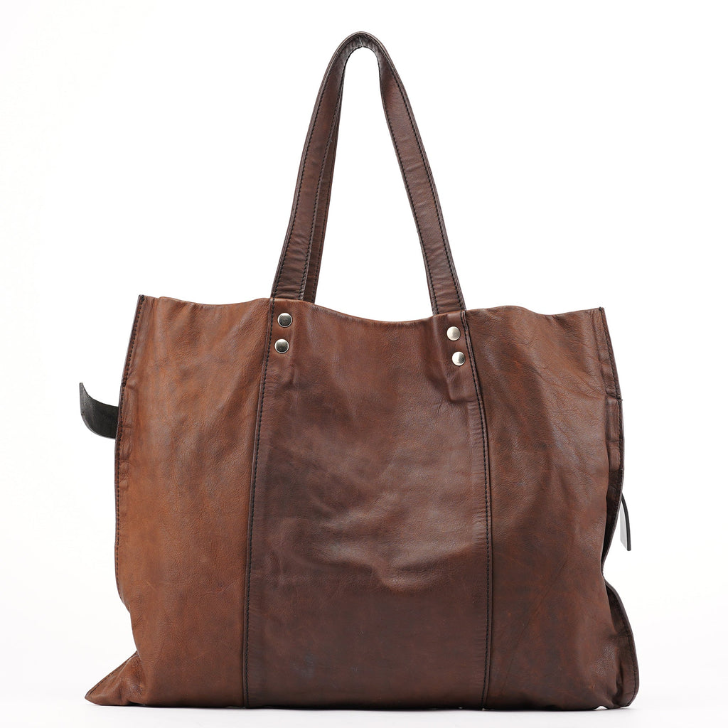 Brown Leather Pocket Tote Bag