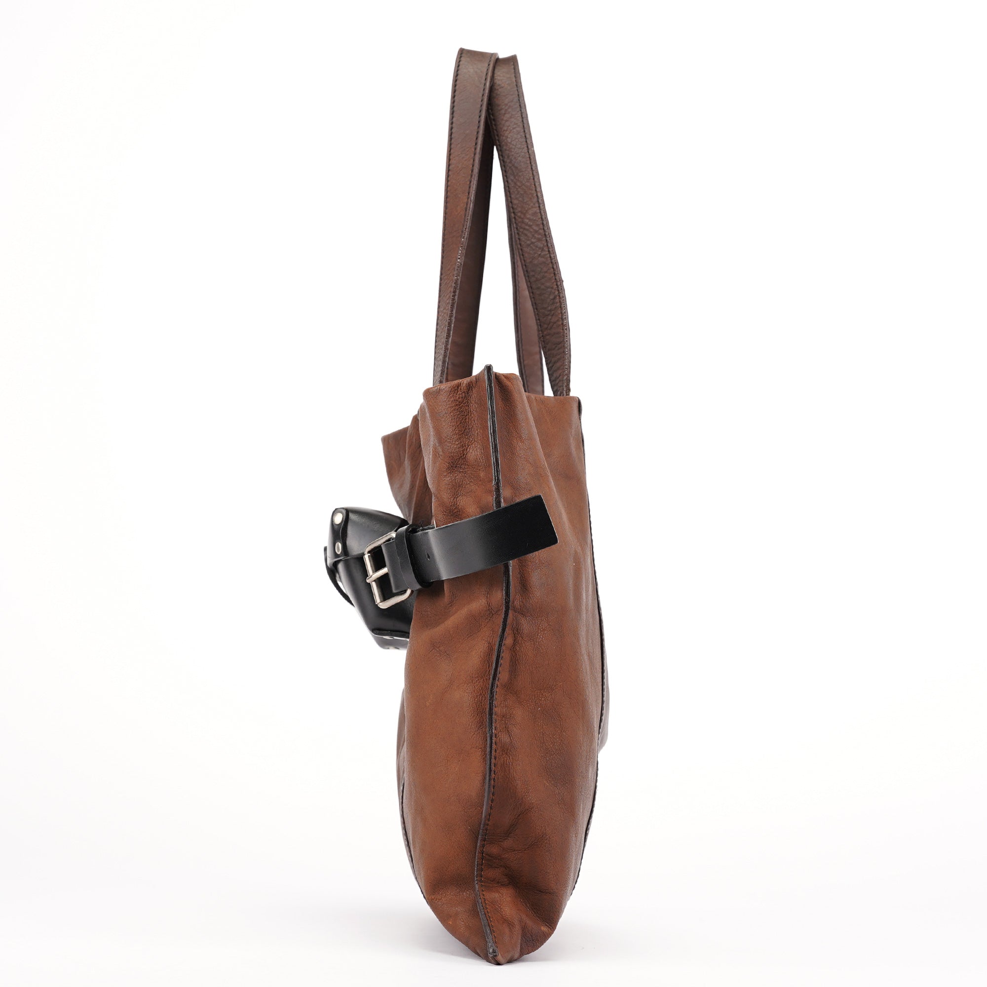 Brown Leather Pocket Tote Bag