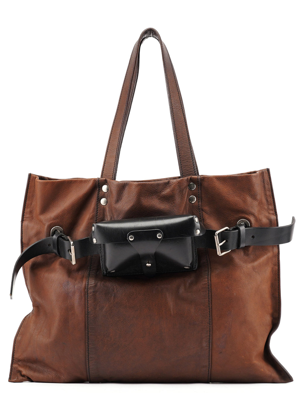 Brown Leather Pocket Tote Bag