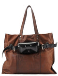 Brown Leather Pocket Tote Bag