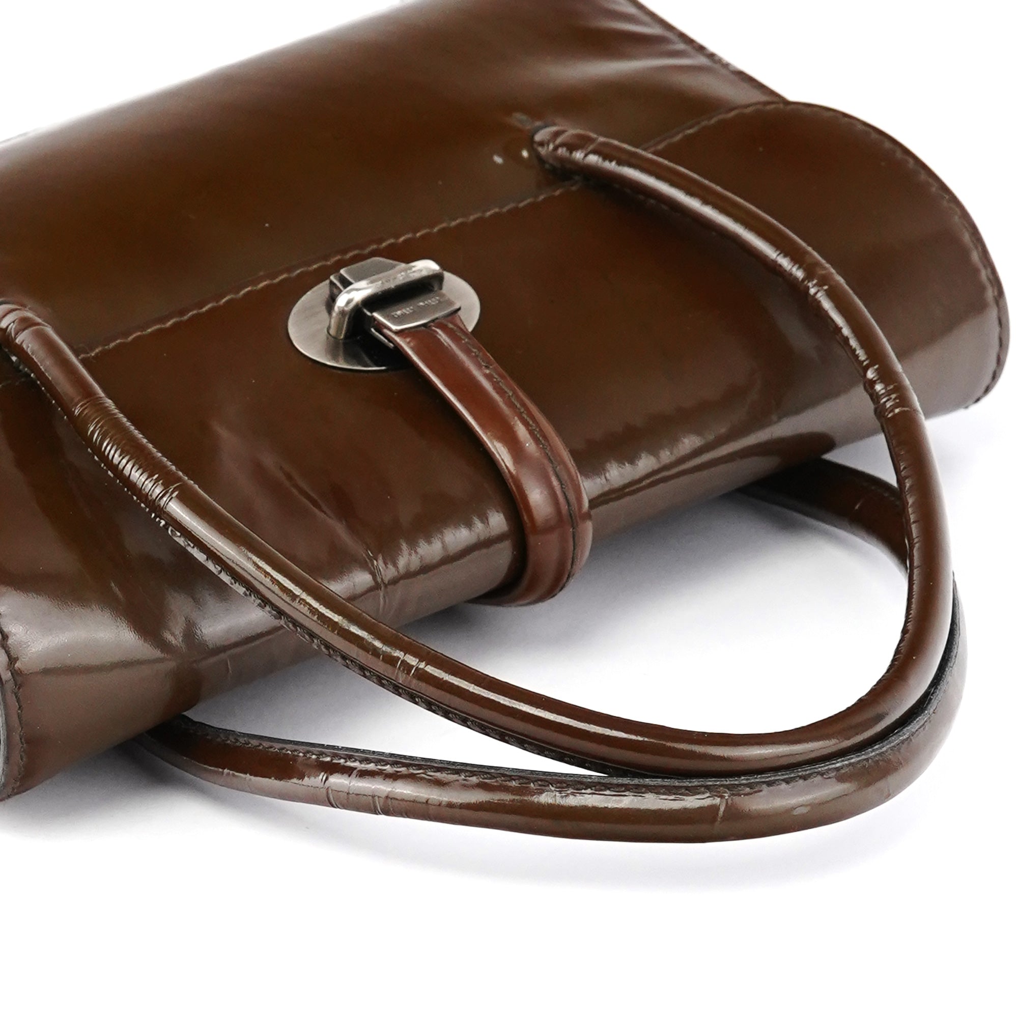 Brown Patent Leather Top Handle Bag