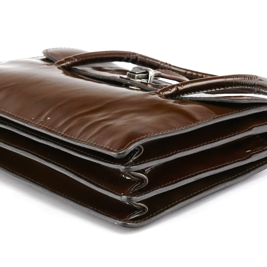 Brown Patent Leather Top Handle Bag