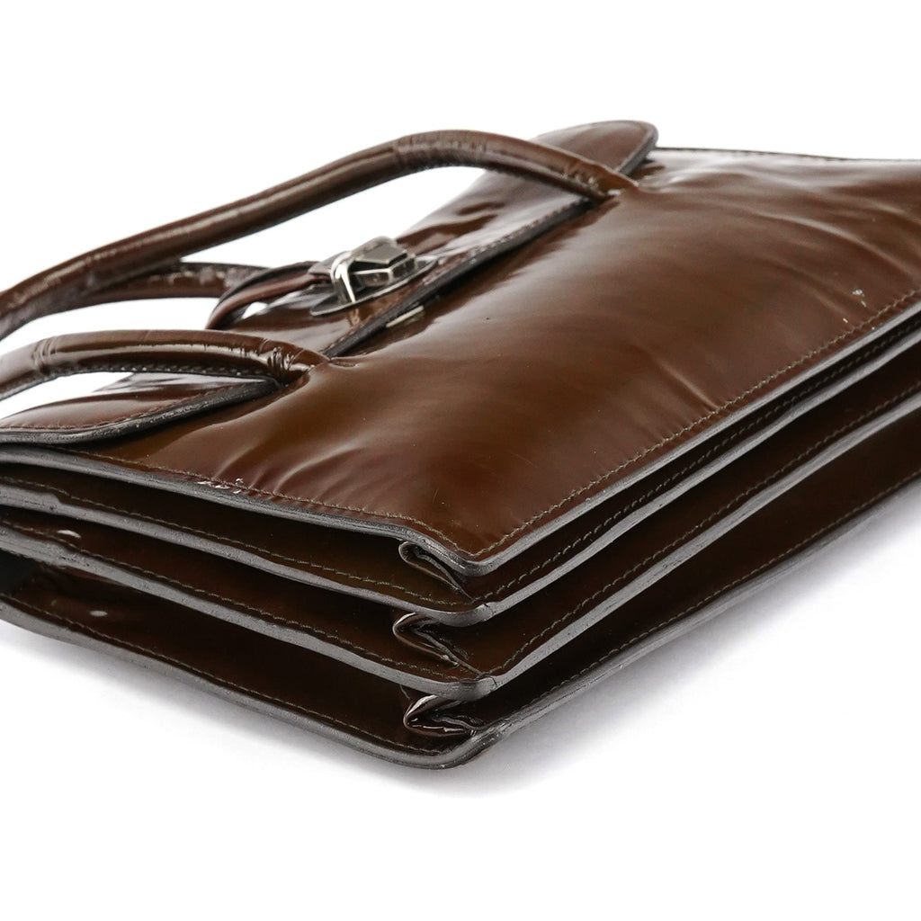 Brown Patent Leather Top Handle Bag