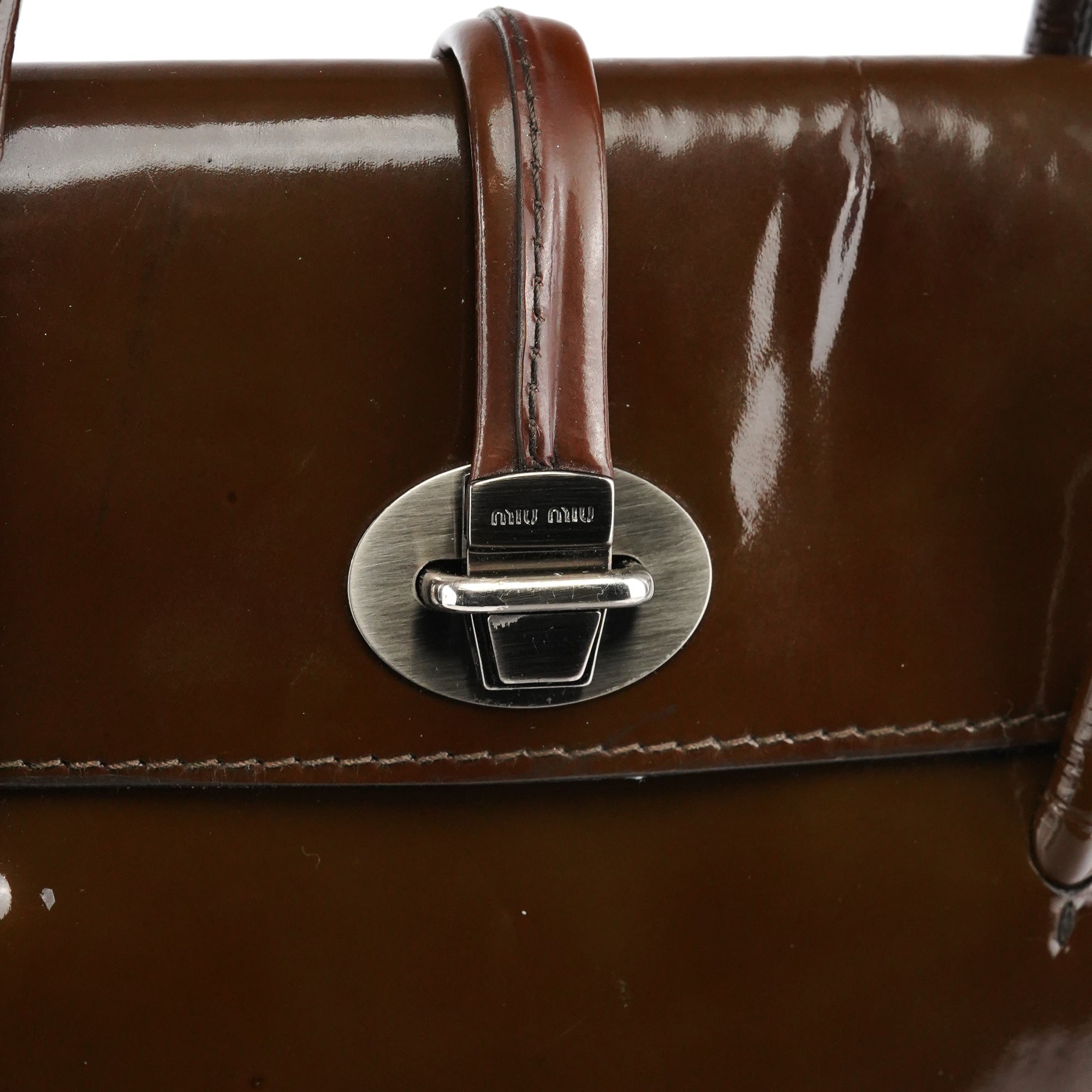 Brown Patent Leather Top Handle Bag