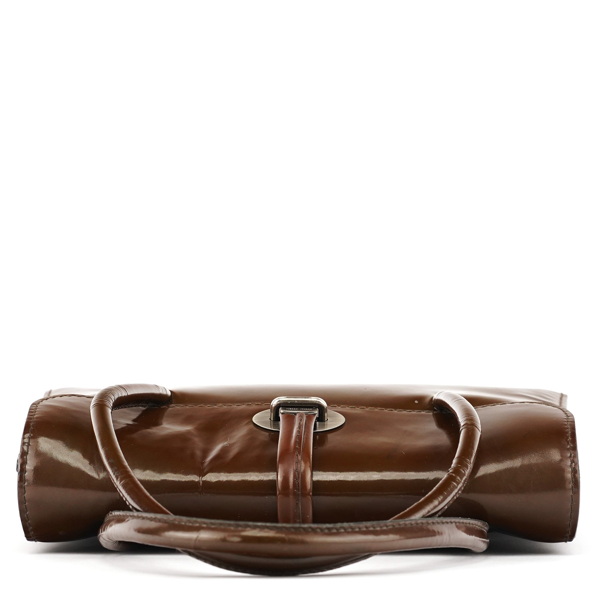 Brown Patent Leather Top Handle Bag