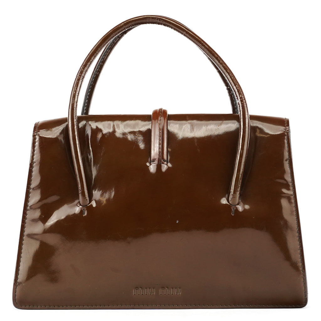 Brown Patent Leather Top Handle Bag