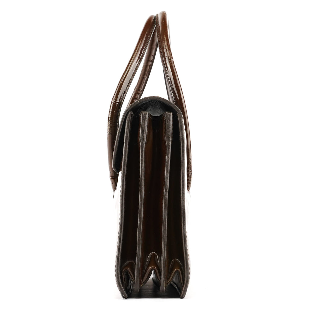 Brown Patent Leather Top Handle Bag