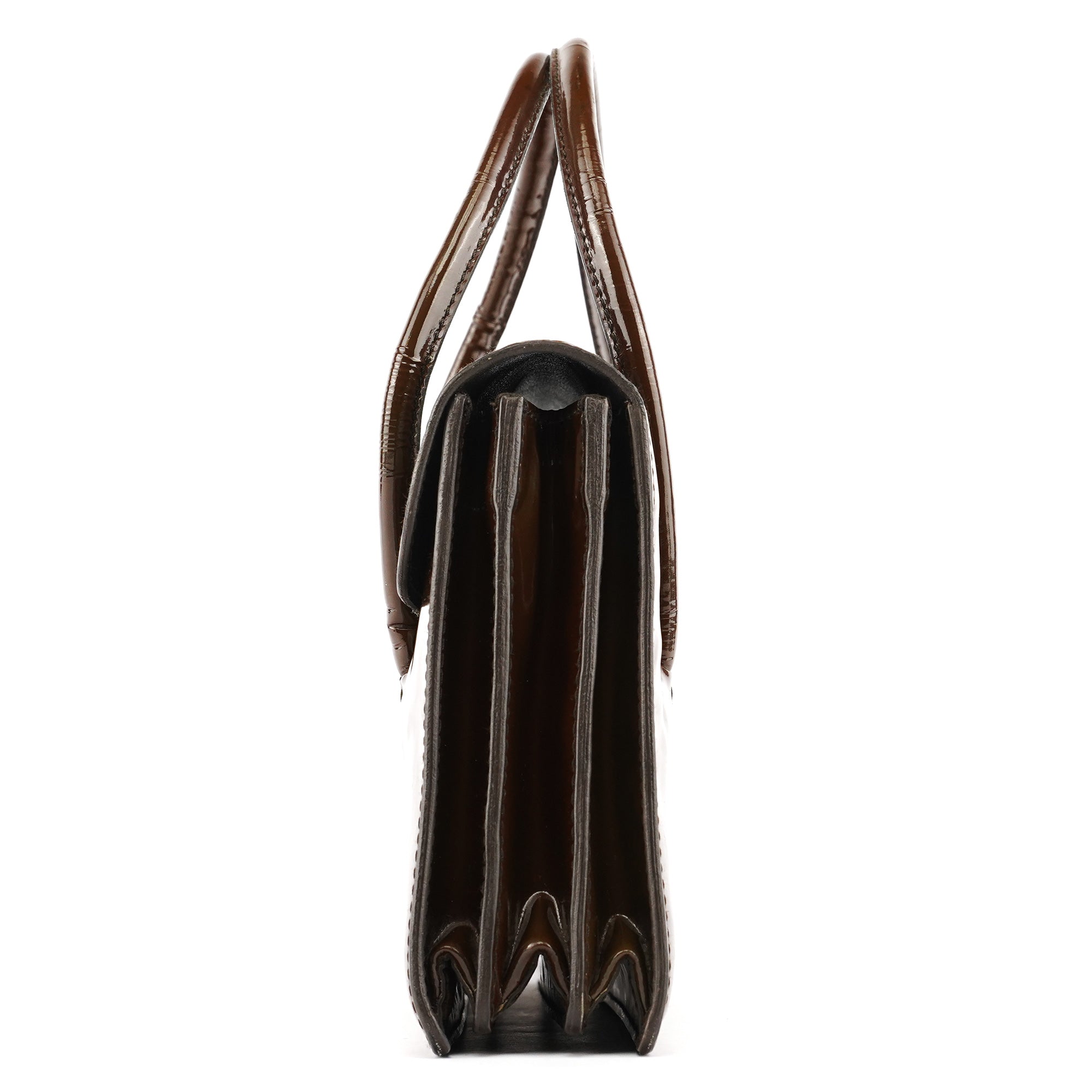 Brown Patent Leather Top Handle Bag
