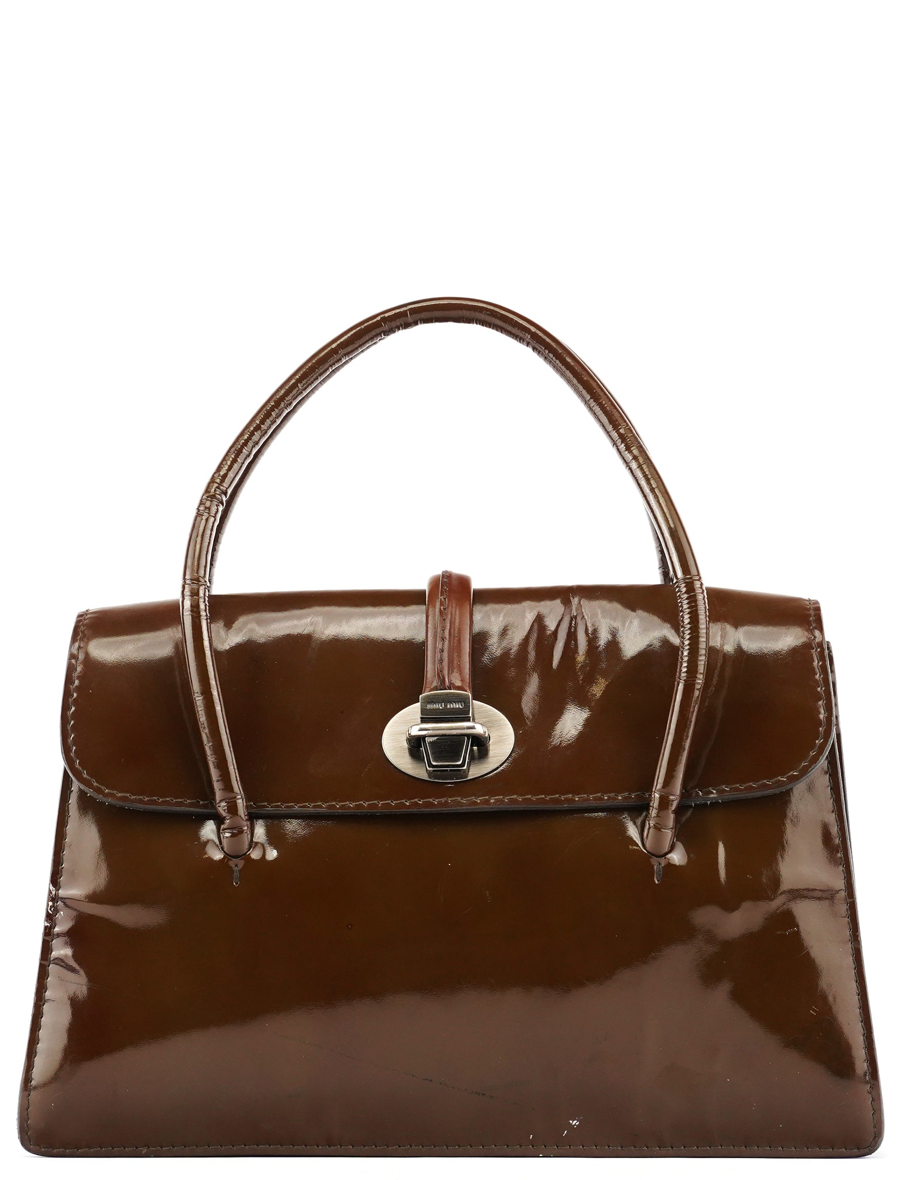 Brown Patent Leather Top Handle Bag