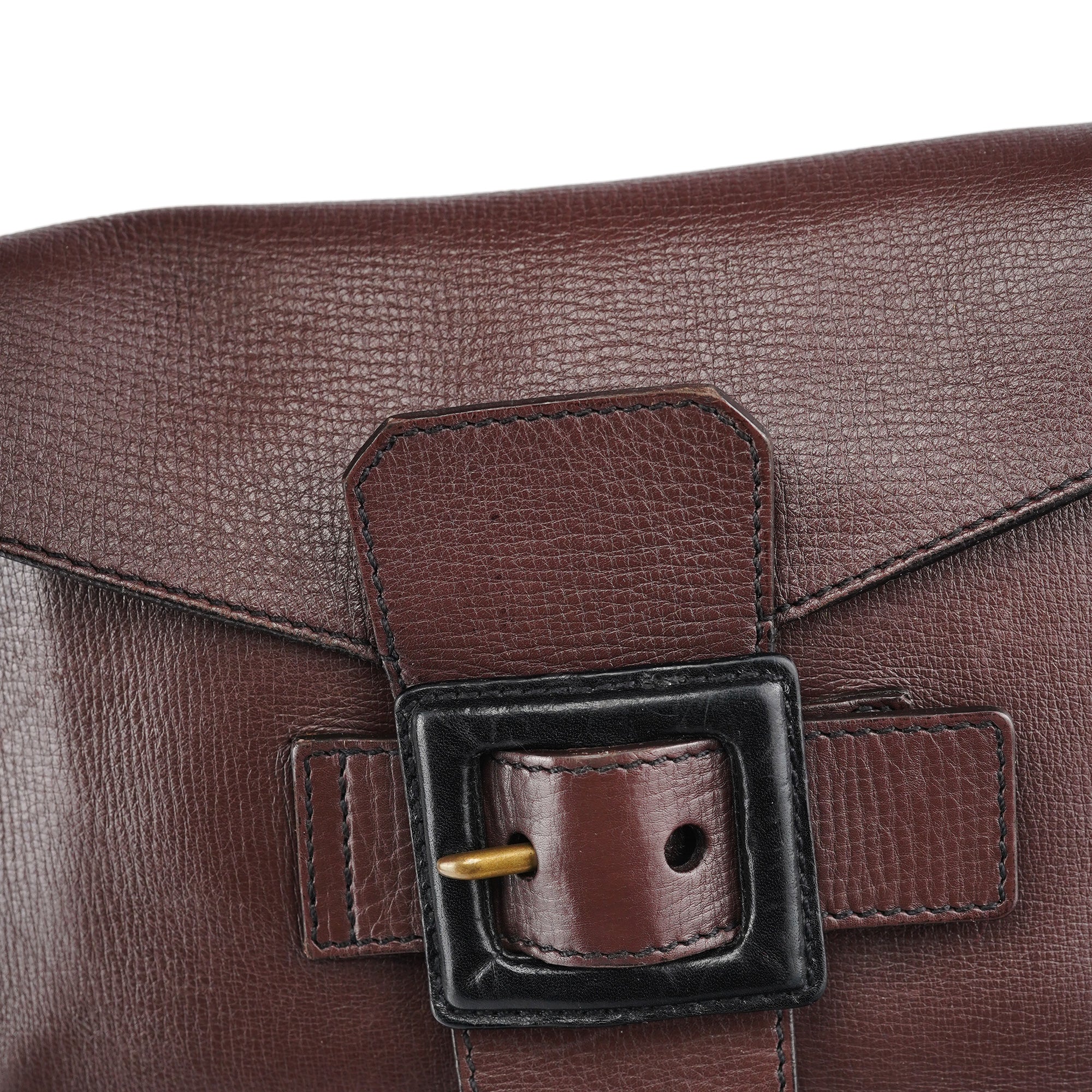 Brown Textured Leather Buckle Shoulder Bag