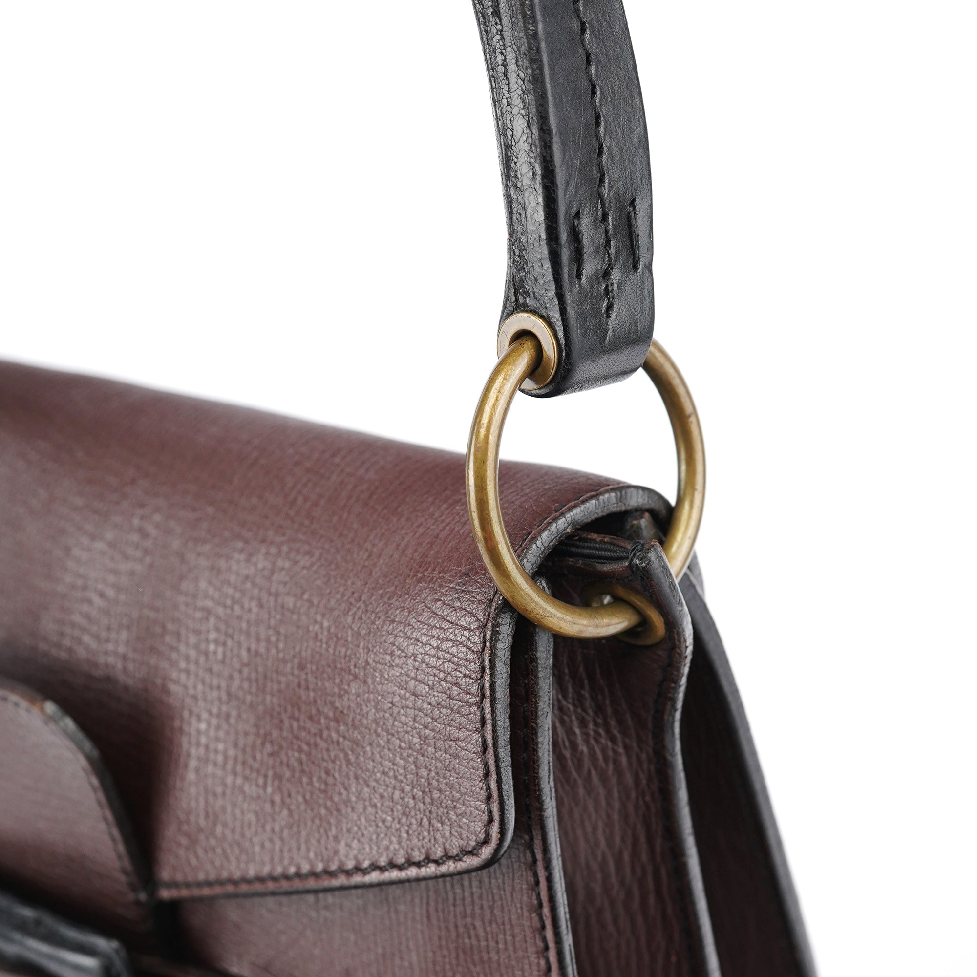 Brown Textured Leather Buckle Shoulder Bag
