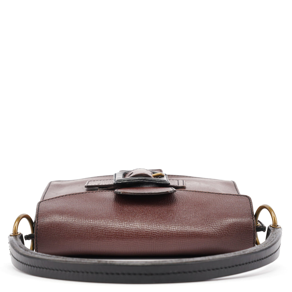 Brown Textured Leather Buckle Shoulder Bag
