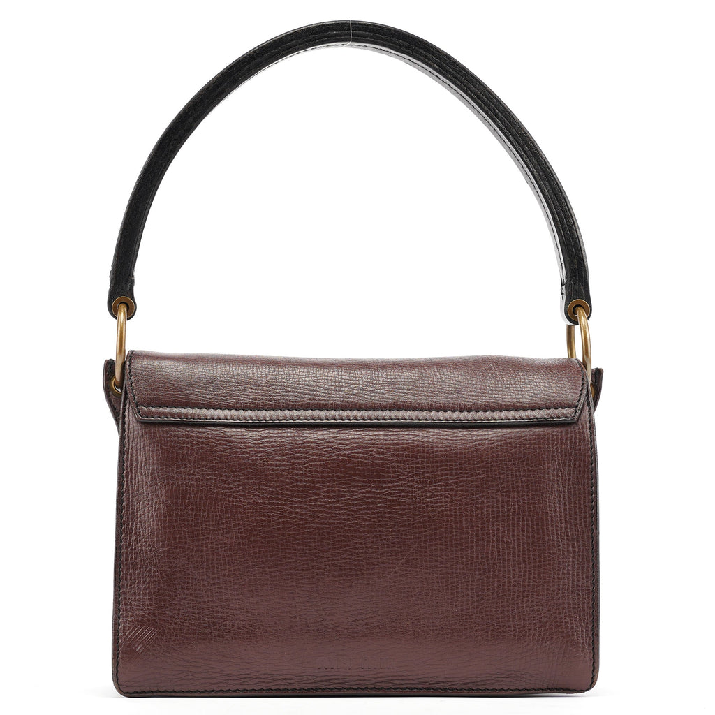 Brown Textured Leather Buckle Shoulder Bag