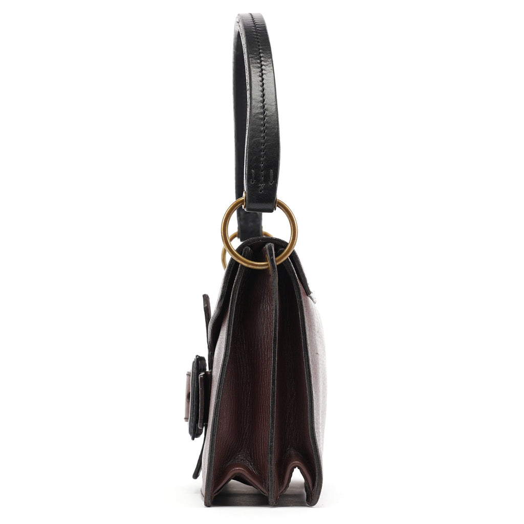 Brown Textured Leather Buckle Shoulder Bag