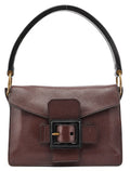 Brown Textured Leather Buckle Shoulder Bag