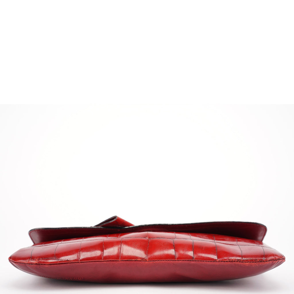 Burgundy Croc Embossed Bow Chain Shoulder Bag