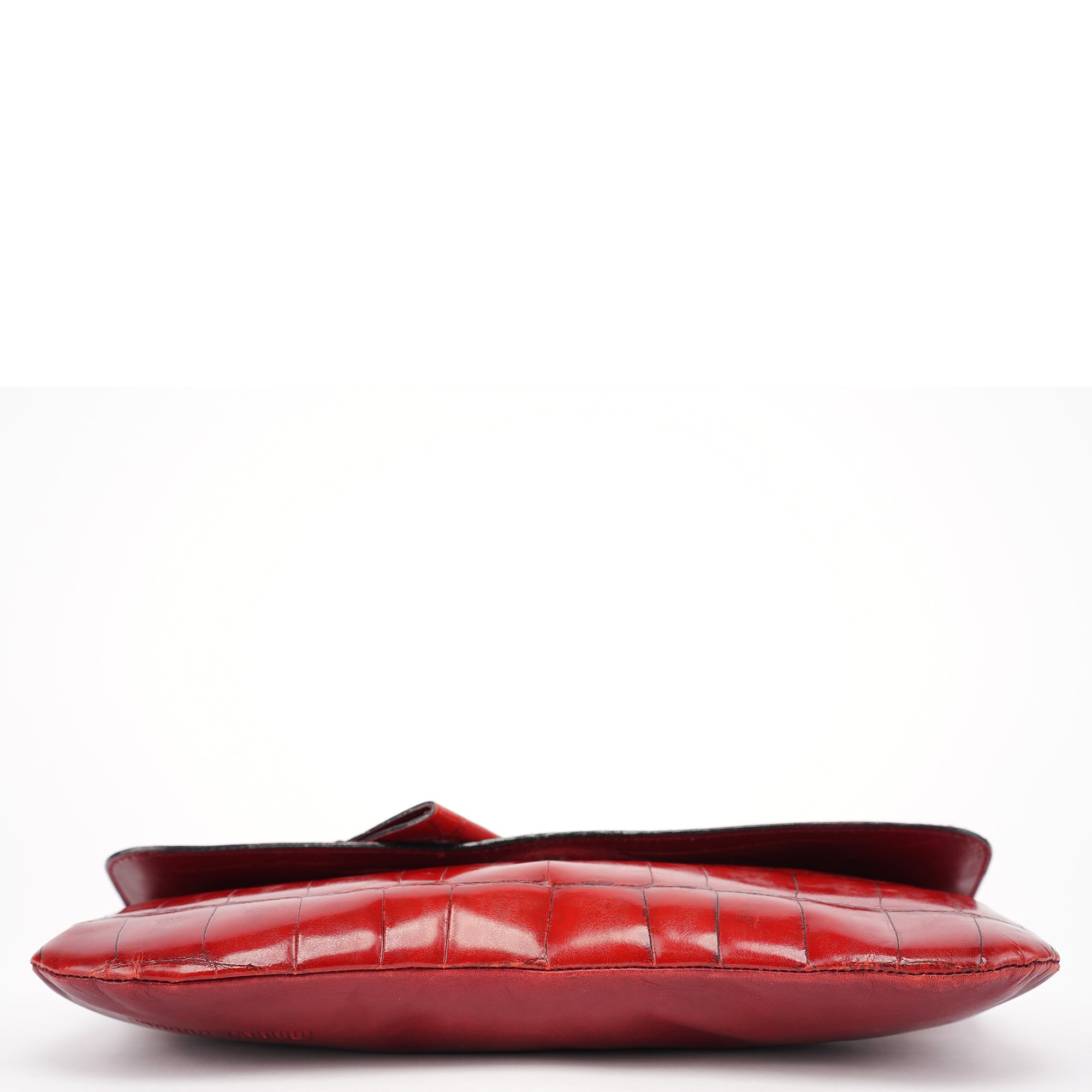 Burgundy Croc Embossed Bow Chain Shoulder Bag