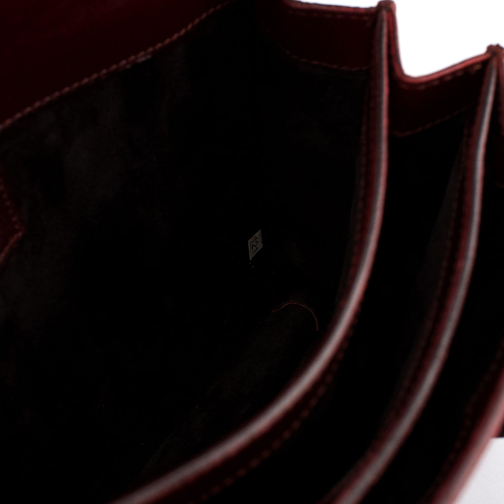 Burgundy Leather Push-Lock Tote Bag